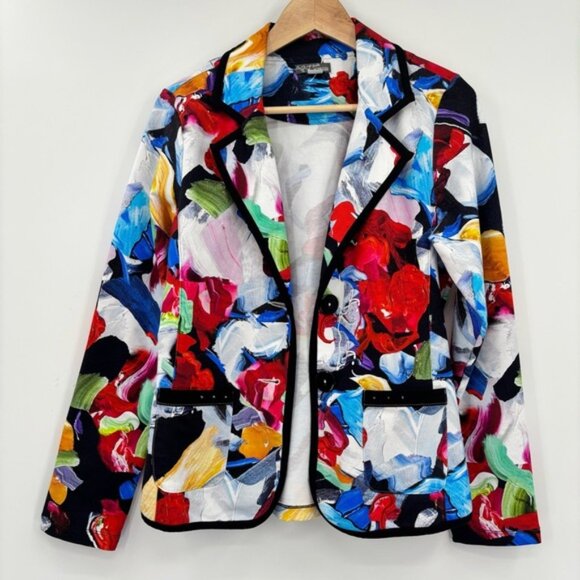 Dolcezza Simply Art Bold Print Jersey Blazer Multi Coloured Size Medium - Picture 15 of 16